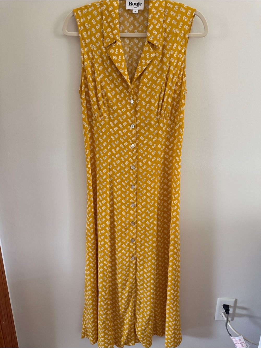 Rouje Mustard Yellow Floral Button-Front Midi Dress